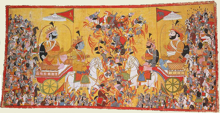Arjuna and Krishna confront the rebellious army